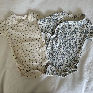 Colored Organics Cream and Blue Floral Kids One Pieces